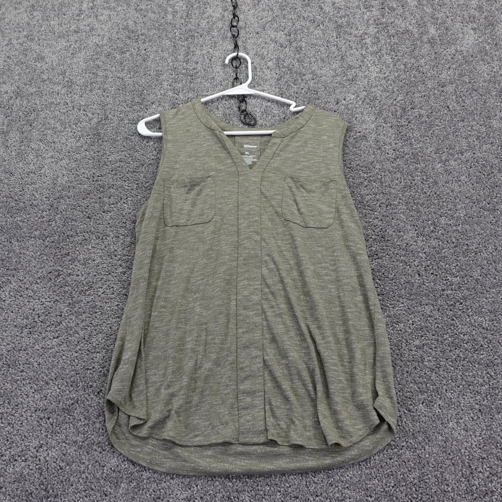 Sonoma Tank Top Womens Extra Large Green V Neck Sleeveless Pocket Space Dye